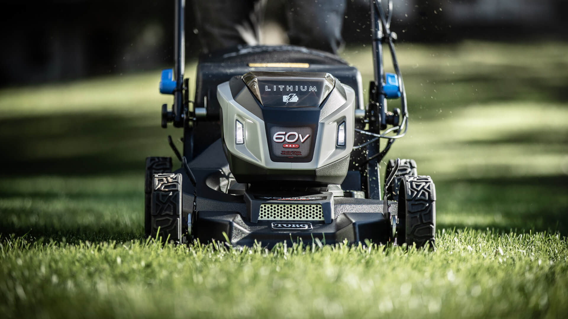 TORO lithium lawnmower on lawn